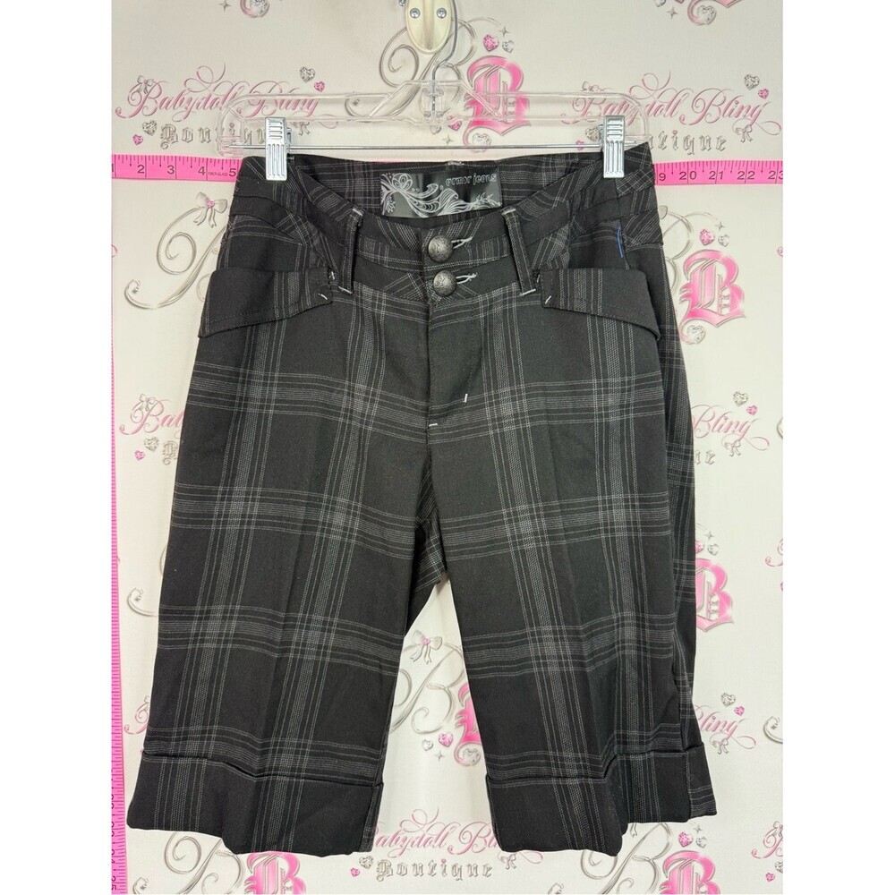 le chateau y2k capri Black Gray Plaid Capris with Double Button Waist